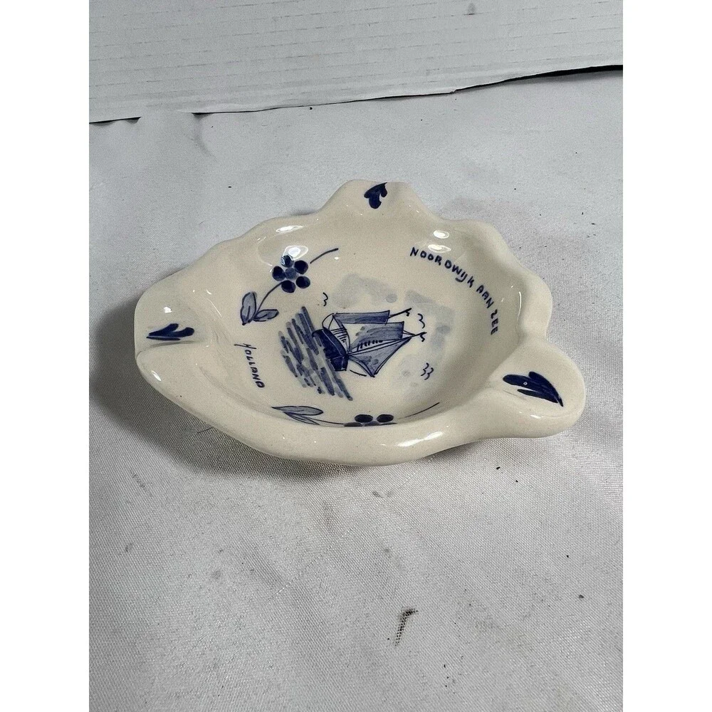 Vintage Royal Delft Ashtray Noordwijk aan Zee Holland Blue White Sailboat 5